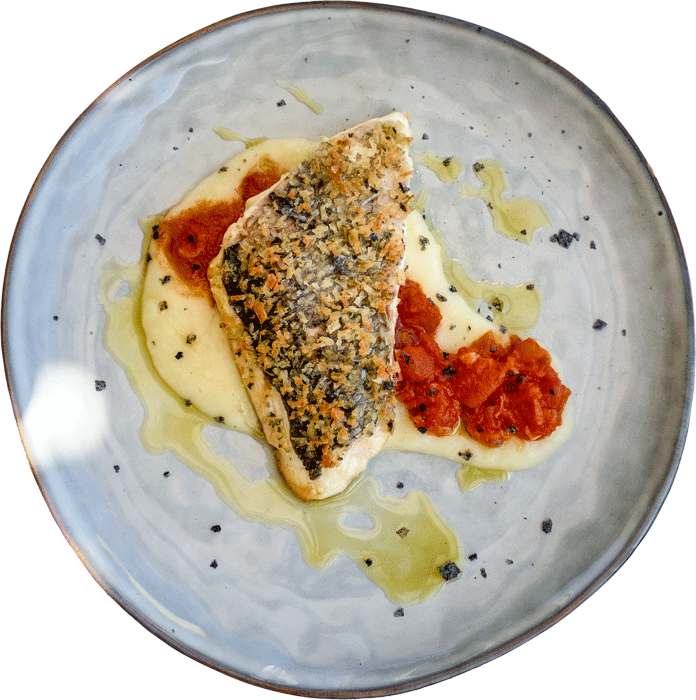 Bacallà gratinat amb sofregit dolç de tomàquet